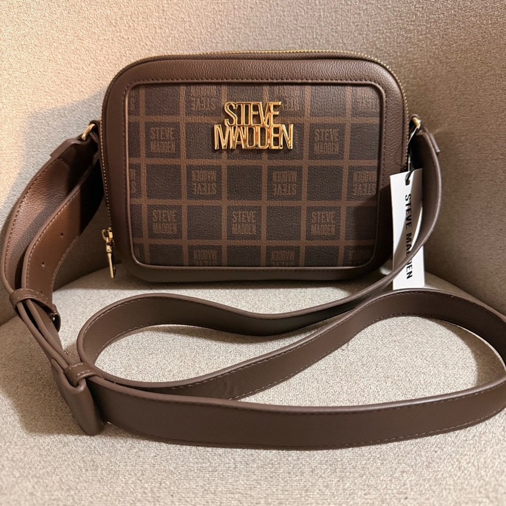 Steve Madden Brown Logo Crossbody Bag NWT Adjustable Strap